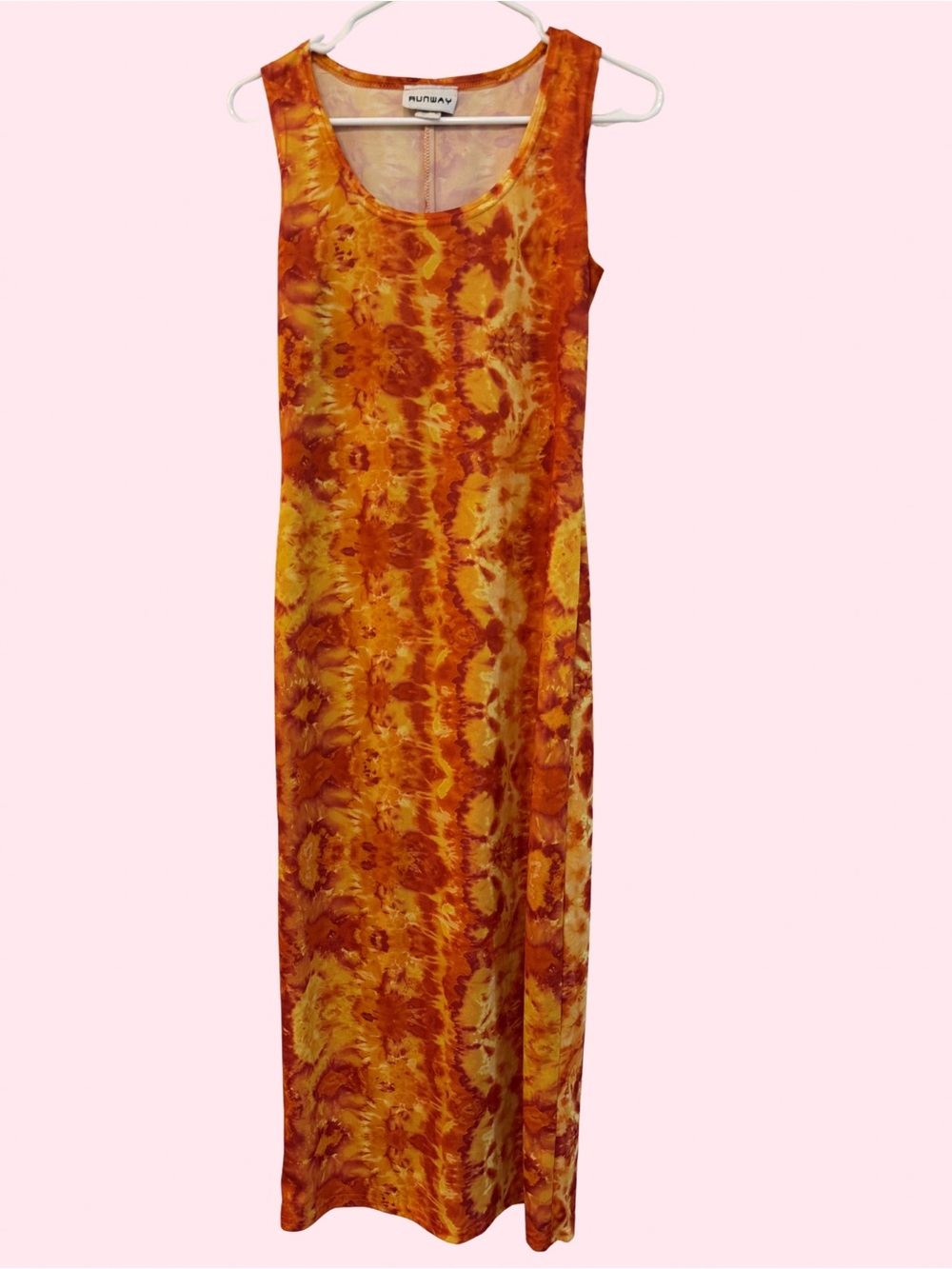 Vintage Runway Orange & Yellow Tie-Dye Sleeveless Maxi Dress